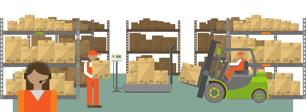Illustration of people working in warehouse