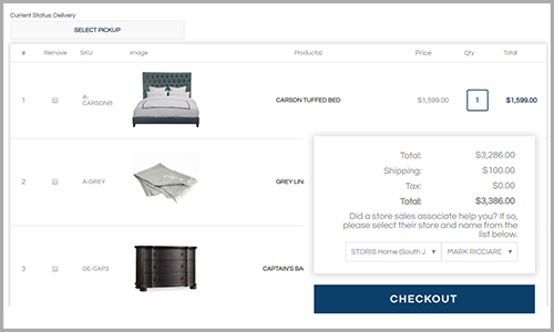 eSTORIS Shopping Cart for Furniture Website