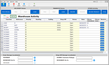Advanced Warehouse Management Scheduler Screen in STORIS