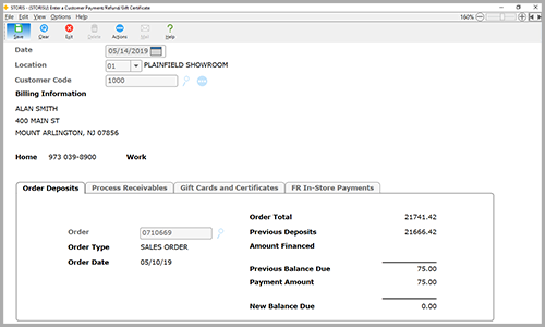 Enter a Customer Payment Screen in STORIS