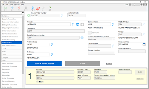 Enter a Service Order Screen in STORIS