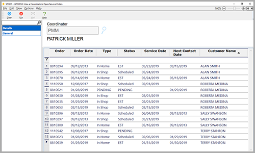 Open Service Orders Screen in STORIS