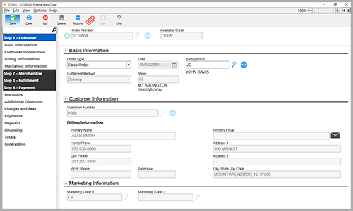 Enter a Sales Order Screen in STORIS POS