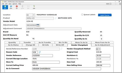 Vendor Chargebacks in STORIS