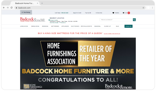 Badcock Home Furniture and More's eSTORIS Website Homepage