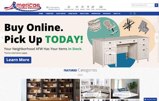 American Furniture Warehouse's Website Homepage
