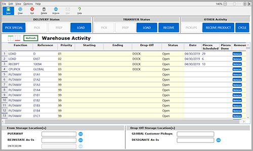 STORIS Advanced Warehouse Management Scheduler Screen