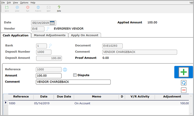 Vendor Chargeback Screen