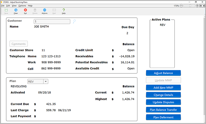 STORIS Adjust Revolving Plans Screen