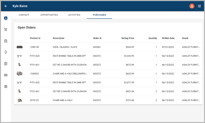 STORIS NextGen Purchase History