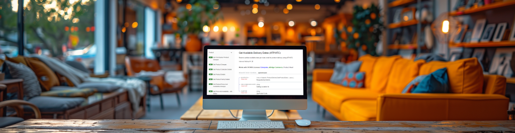 STORIS APIs and Webhooks Solution on a Laptop in a Furniture Retail Showroom