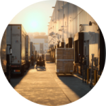 Logistics scene with forklift, trailers, and barcode scan—on-time delivery discipline minimizing purchase order mistakes.